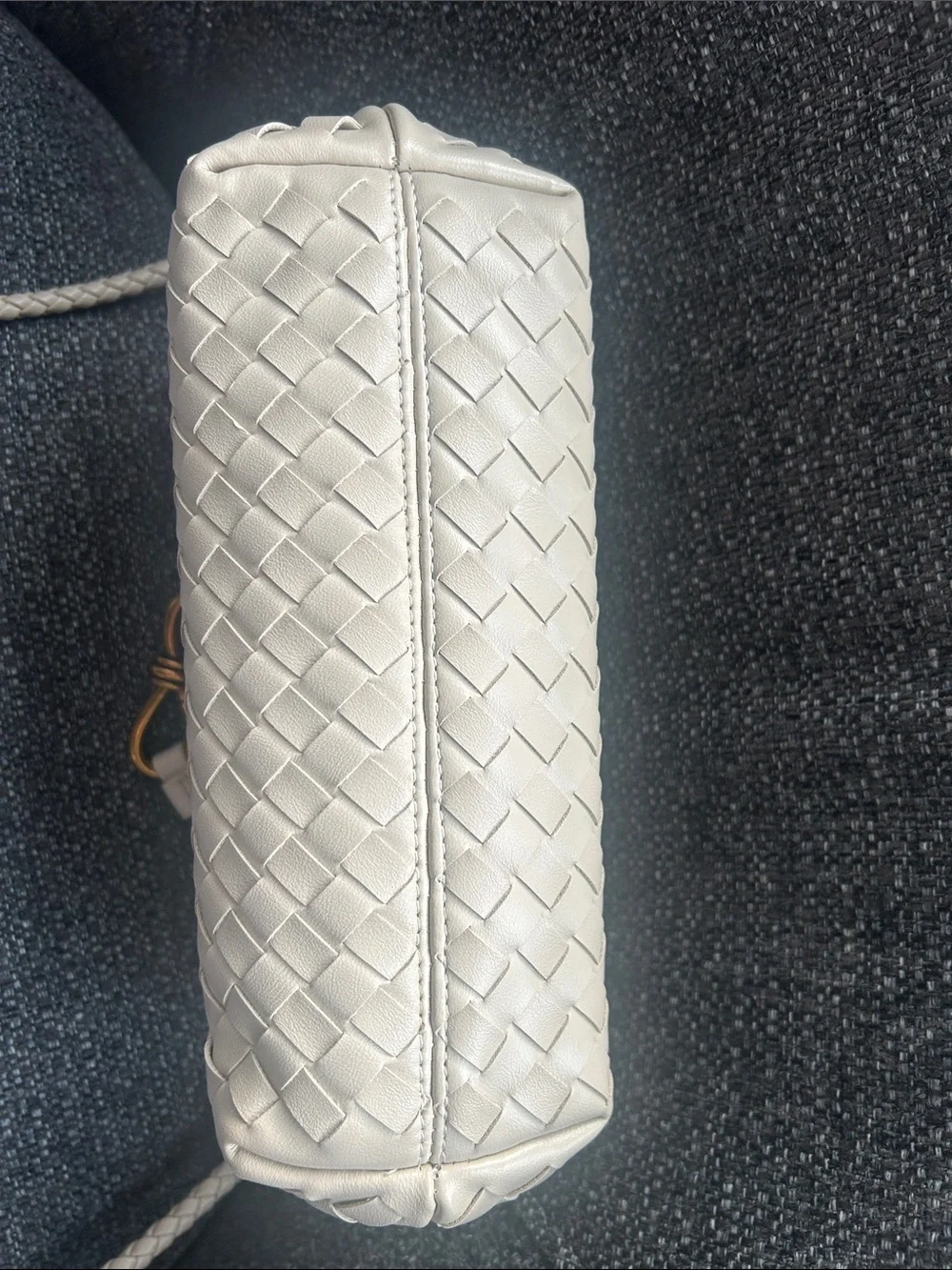 Woven Pleather Tote with Gold Knot Accent - Cream - Picture 4 of 7